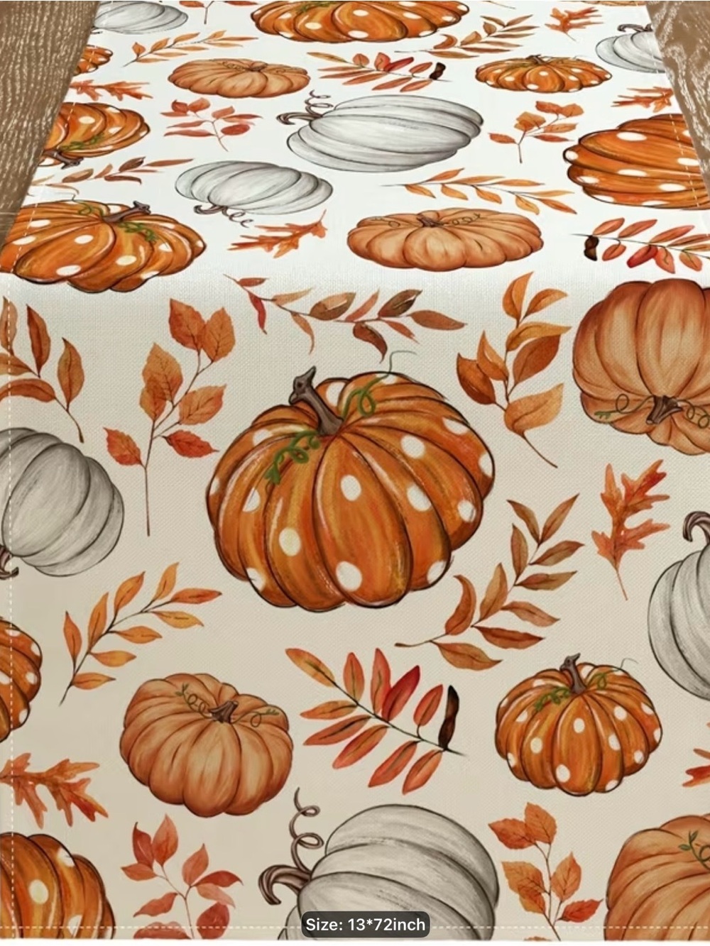 Autumn Pumpkin Canvas Table Runner - Orange & Cream